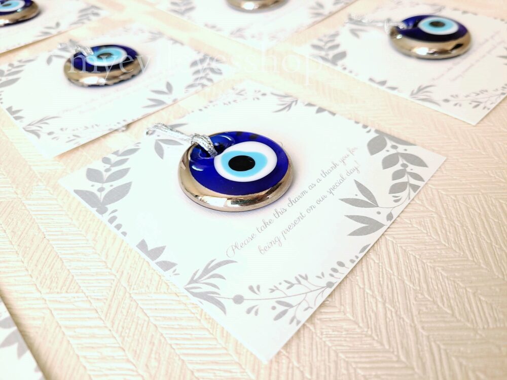 Platinum Evil Eye Wedding Favors Personalized Greek Cards