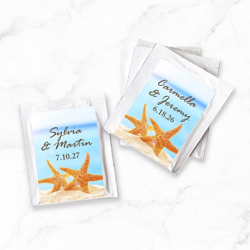 Set Of 16 Personalized Tea Favors Connected Couple Starfish Beach Wedding, Party Favors, 807