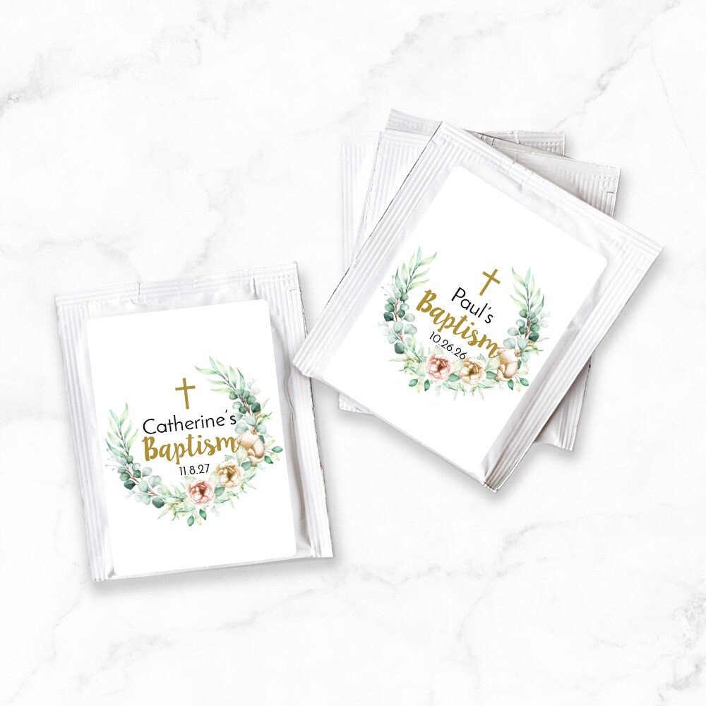 Set Of 16 Personalized Tea Favors Baptism Christening, Christening Party Favors, 824