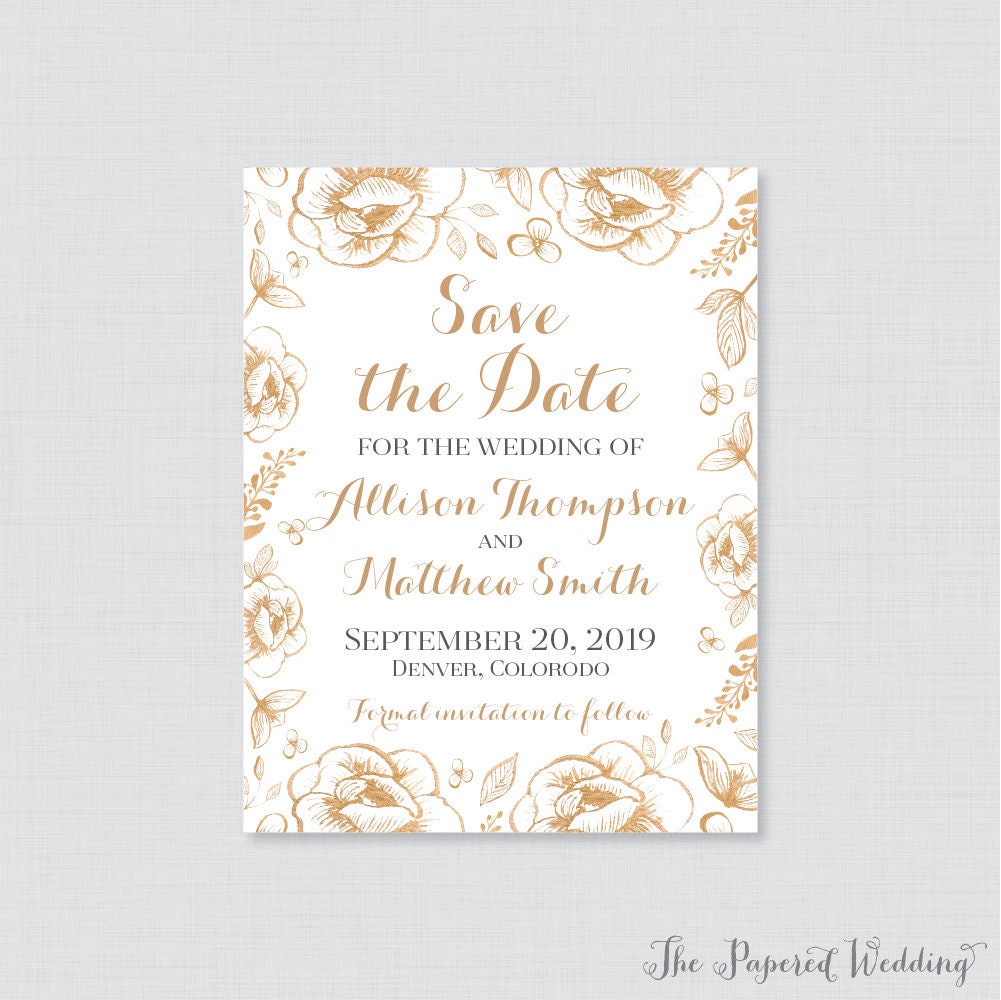 Save The Date Magnets - Gold Floral For Wedding Fridge With & White Flowers 0018
