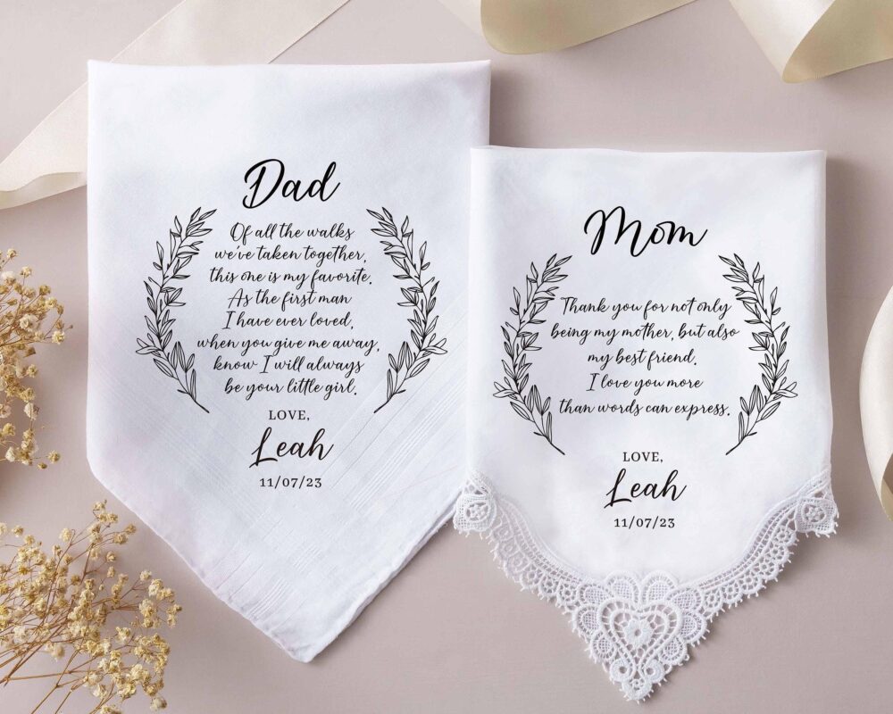 Father, Mother Of Bride Handkerchief, Personalized Wedding Gift For Father Bride, The Groom