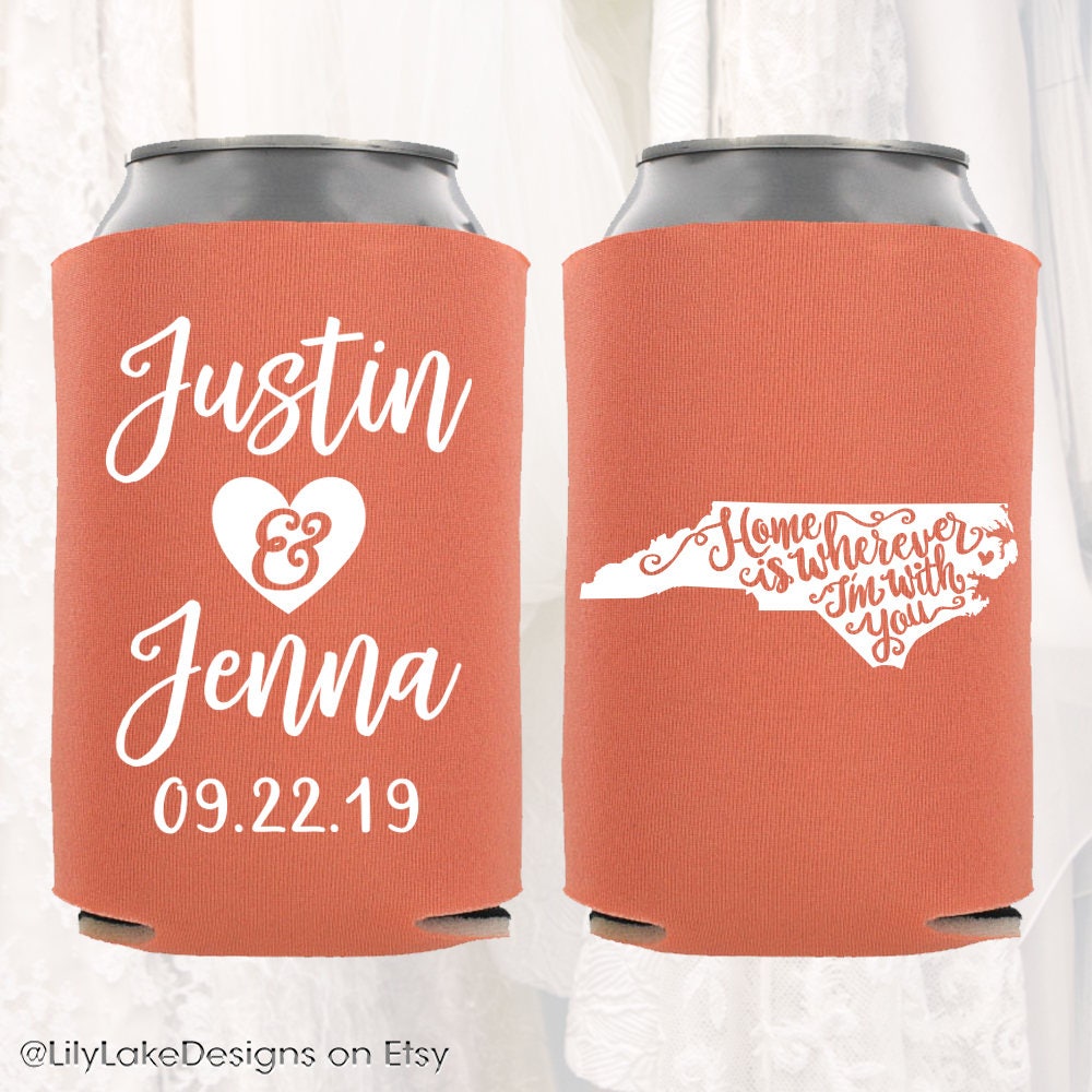 Personalized North Carolina Wedding Can Cooler, Customized Favors, Beverage Insulators, Beer Huggers, Shower, Rehearsal | Hom Nc