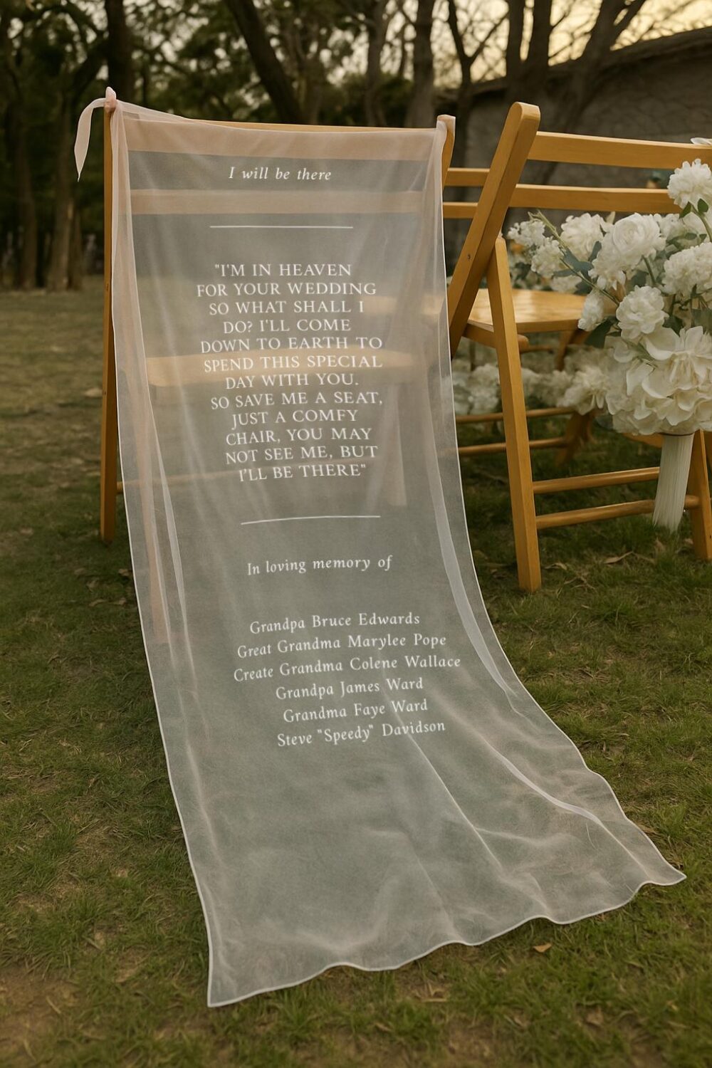 Reserved Memorial Chair Sign, Wedding Fabric Banner in Memory Of Your Loved Ones