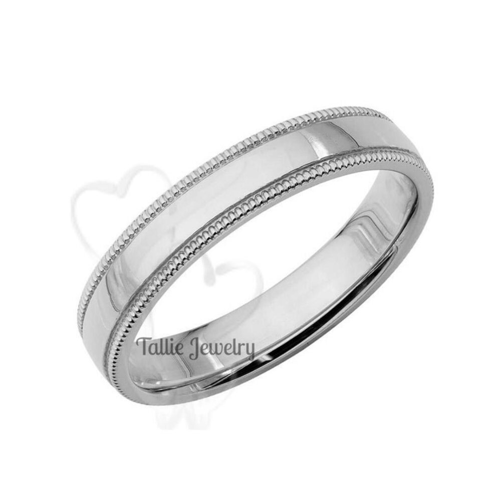 Platinum Wedding Ring, Band, 4mm Dome Milgrain Mens & Womens Bands, Rings For Men, Women