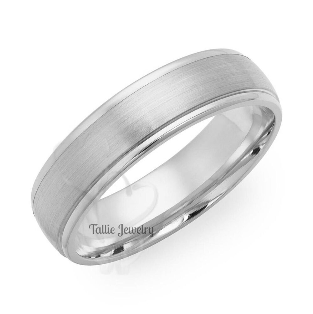 Mens Platinum Wedding Ring, 6mm Satin Finish Bands, Rings For Men