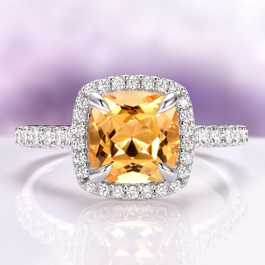 Natural Citrine Ring in 925 Sterling Silver - Cushion Cut Engagement Ring - Unique Promise November Birthstone Gift For Her