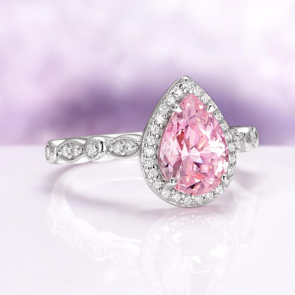 Pink Sapphire Engagement Ring in 925 Sterling Silver Lab Grown Vintage Or Promise September Birthstone Gift For Her
