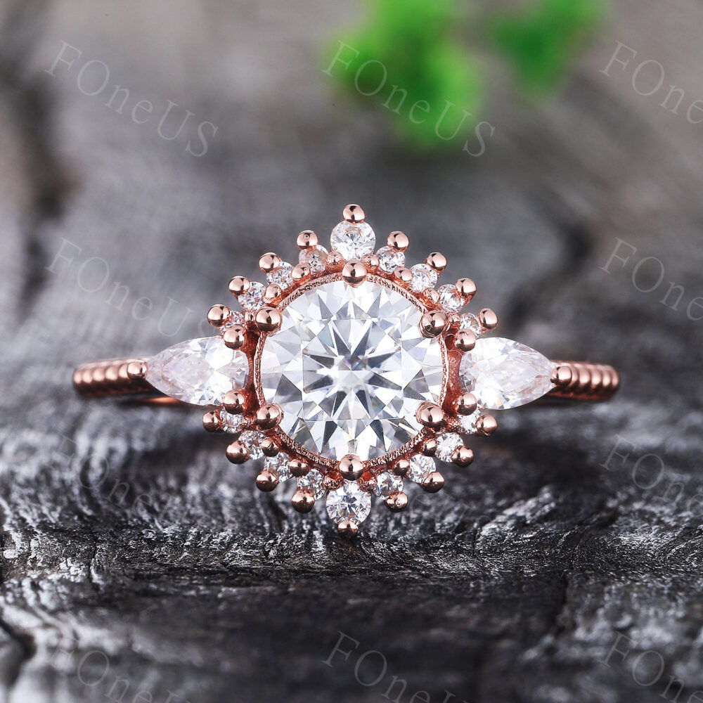 Milgrain Art Deco Engagement Ring, Vintage 1.25Ct Round Cut Moissanite Bridal Anniversary Gift, Promise Gift For Her