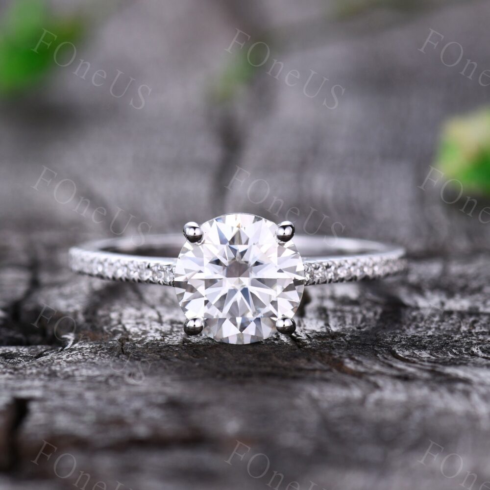 14K Solid Gold Rings, 1.5Ct Round Cut Moissanite Engagement Ring, Stacking Promise Anniversary Gift For Her, Platinum Ring