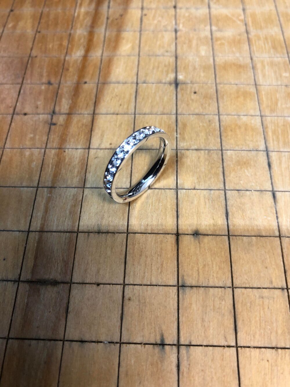 White Ip Plated Titanium Eternity Ring, Cubic Zirconia 3mm Wedding Band, Custom Engraved