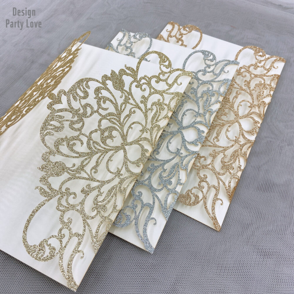Laser Cut Wedding Invitation, Glitter Laser Invitations & Inserts Quinceañera Sweet 16 Invitation