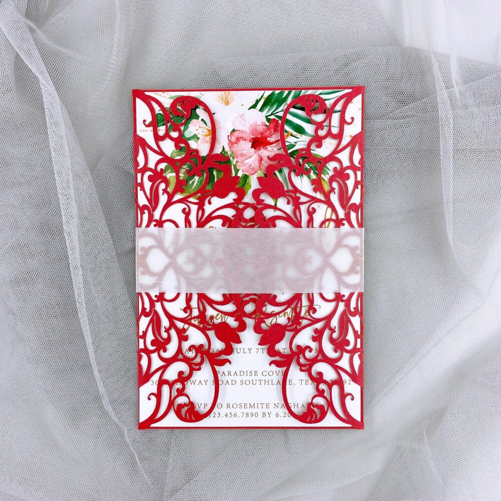 Laser Cut Wedding Invitation, Red Laser Invitations & Inserts Quinceañera Sweet 16 Invitation