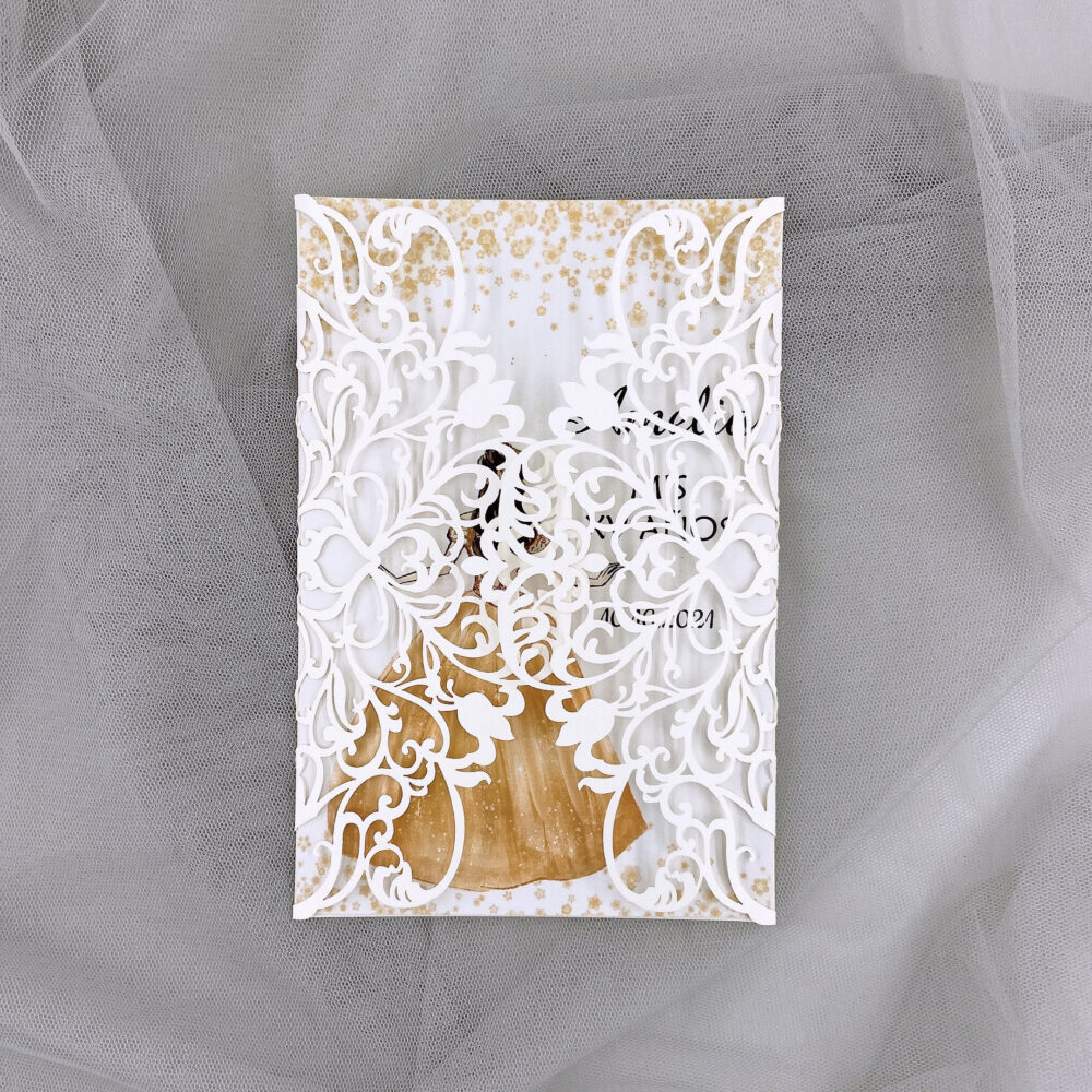 Laser Cut Wedding Invitation, Ivory Laser Invitations & Inserts Quinceañera Sweet 16 Invitation