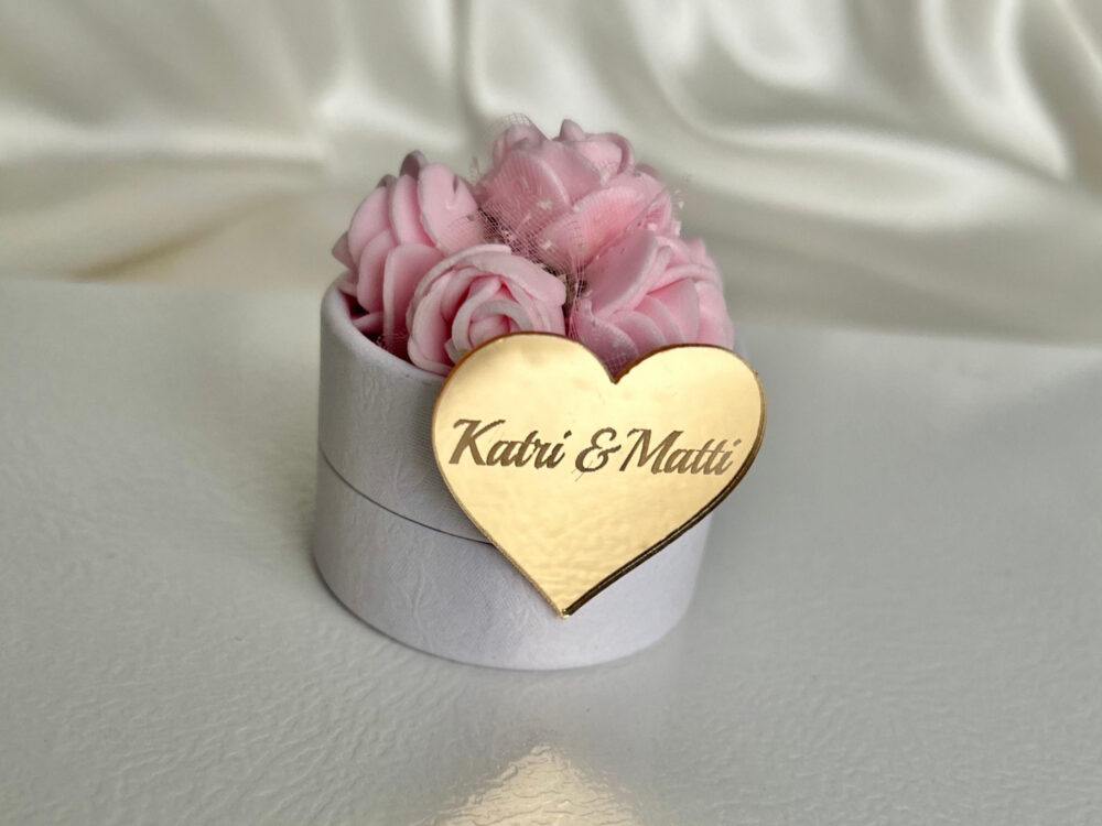 Personalized Wedding Favor Box Pink Roses, Acrylic Mirror