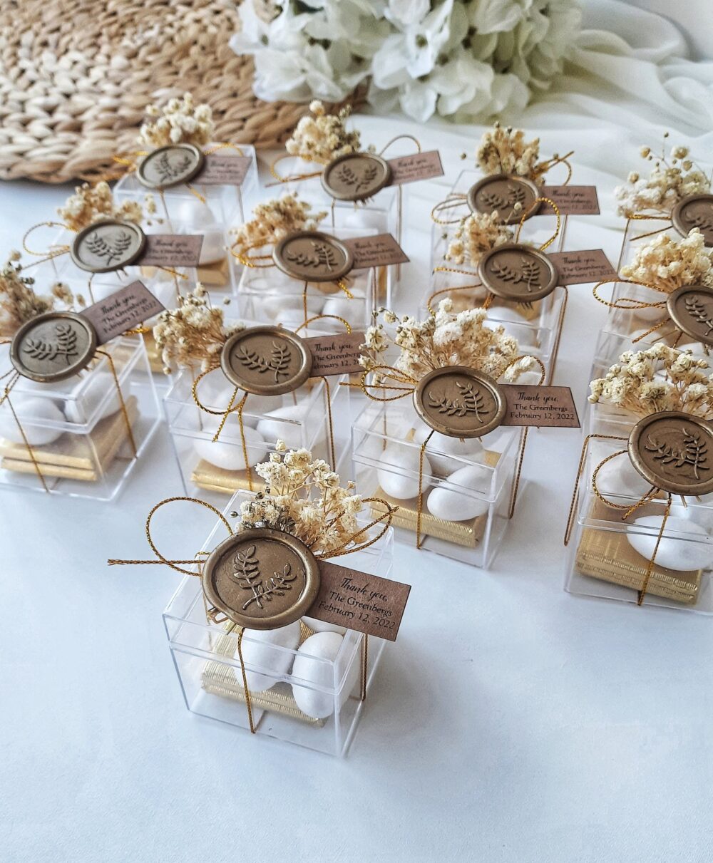 Personalized Rustic Wedding Favor Box, Wax Seal Candy