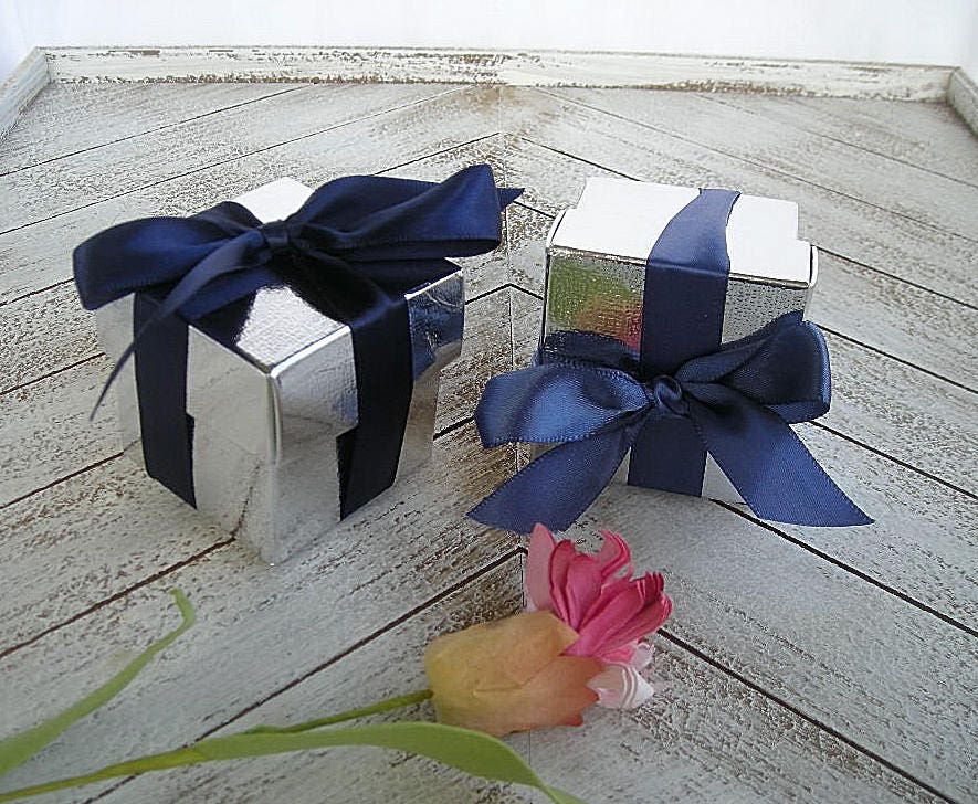 Wedding Favor Box Boxes Gold Or Silver Metallic Burgundy Marsala Navy Pink Baby Shower 2 X W Lid N Ribbon Any Color Custom