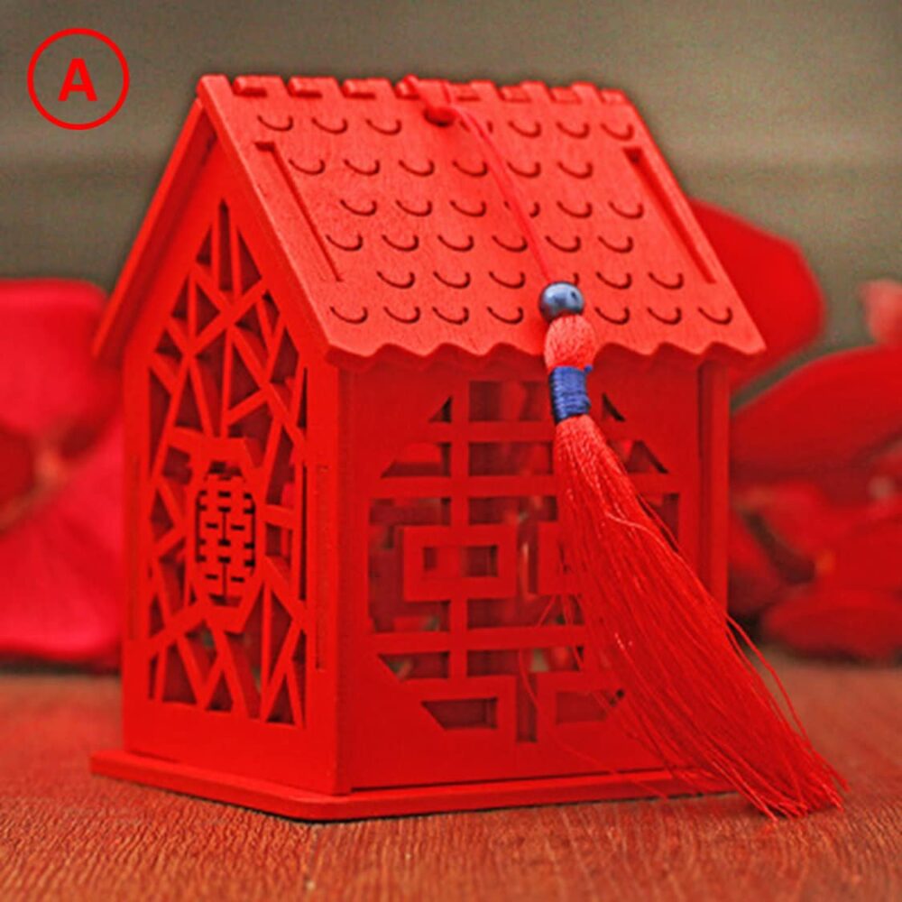 100 X Wood Wedding Favor Box - Home Sweet Double Happiness in Laser Cutout Chinese Red 2 Designs