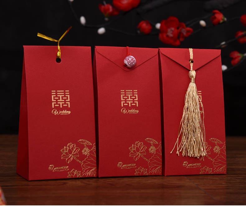 100 X Wedding Favor Box - Double Happiness With Lotus Chinese S