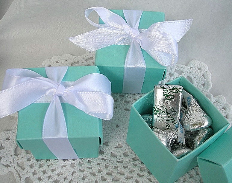 Wedding Favor Boxes Favour Box W Lids & Ribbon Custom Personalized Tag Turquoise Gold Silver Birthday Favors