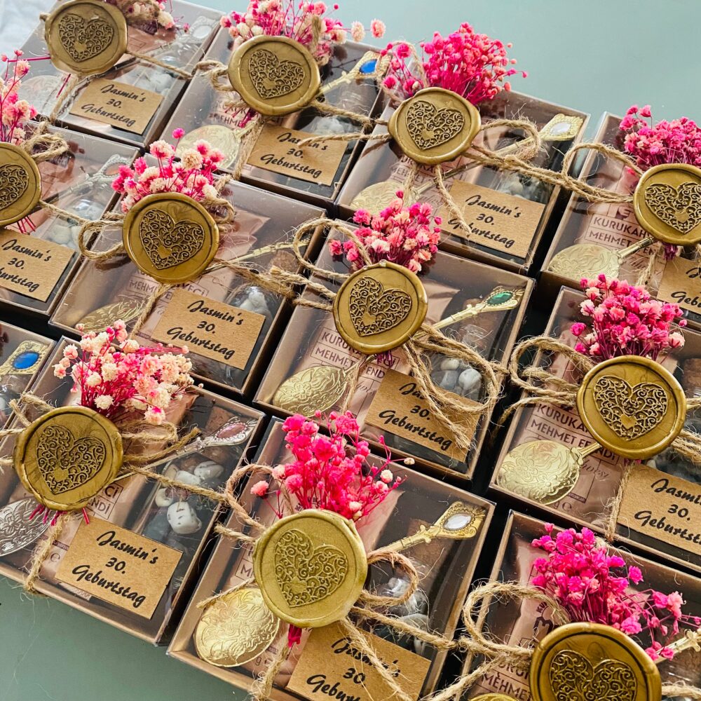Personalized Wedding Favor Box Turkish Coffee, Heart Seal Wax, Spoon Gift