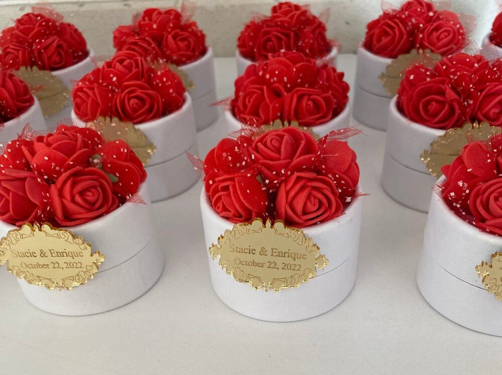 Personalized Wedding Favor Box Red Rose, Acrylic Mirror, Party Gift