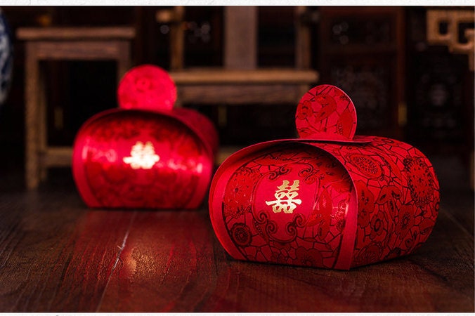 50 X Wedding Favor Box - Double Happiness With Floral Pattern Small Chinese