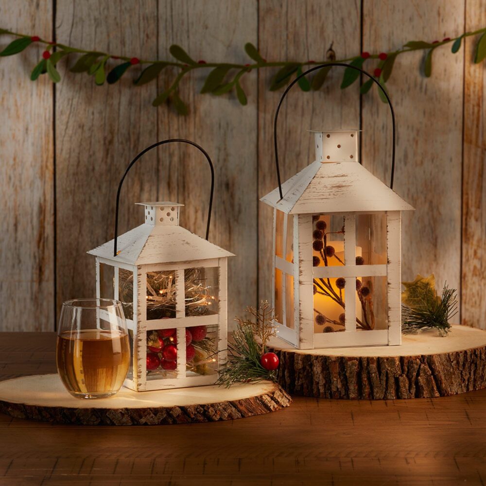 White Lantern Centerpiece - Wedding Bridal Shower Vintage Style Rustic Distressed Candle Holder Table Decor 4 Sizes