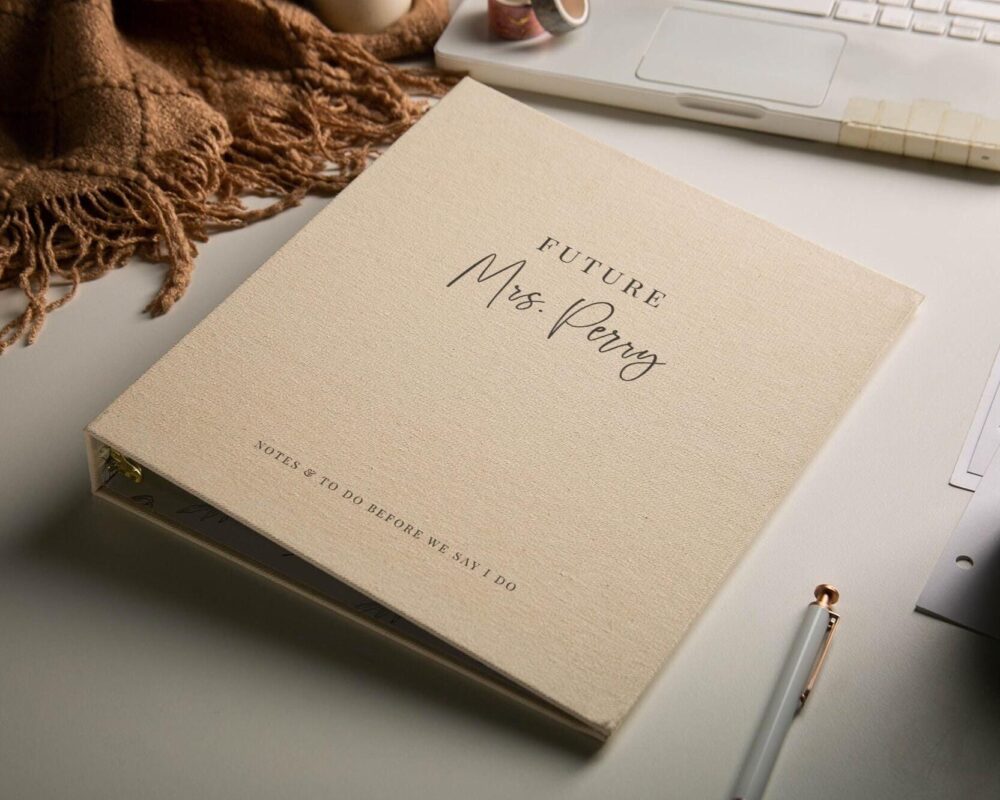 Wedding 3 Ring Linen Binder | Design 2 - Personalized Refillable Blank Gift For Future Mrs Bride-To-Be Bridal Planning Checklist