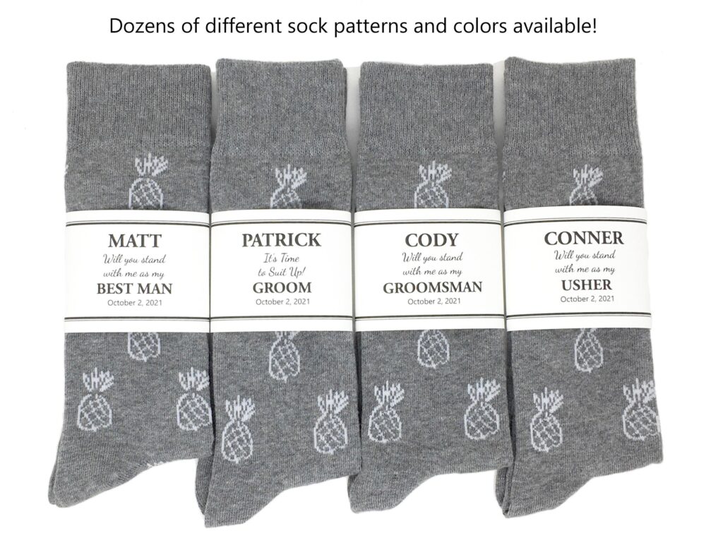 1 Pair Gray Pineapple Men's Socks & Personalized Groomsmen Proposal/Sock Labels Gifts, Multiple Colors Available
