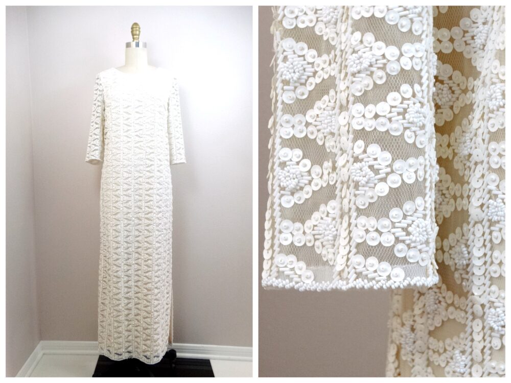 1960S Couture Beaded Wedding Gown - Vtg Sequin Bridal Dress