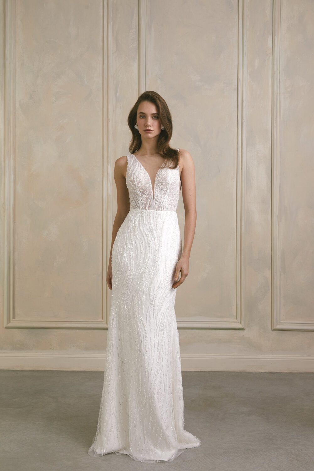Illusion V-Neck Mermaid Wedding Dress With Beaded Lace & A Low Back, Embroidered Dress, Wedding Gown Mira