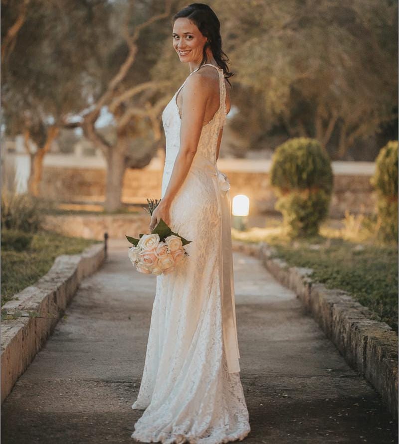 Custom Made Wedding Dresses | Mermaid Silhouette Lace Satin Silk Dress Colored Wedding Gown