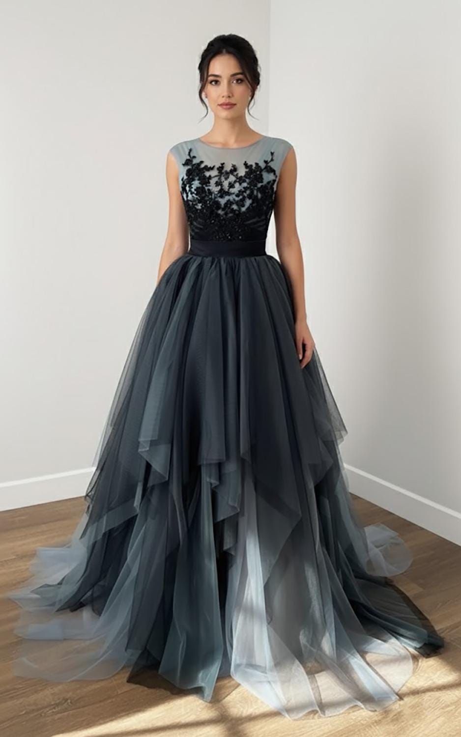Custom Made Colored Wedding Dresses | Black Wedding Gown Tulle & Lace Dress