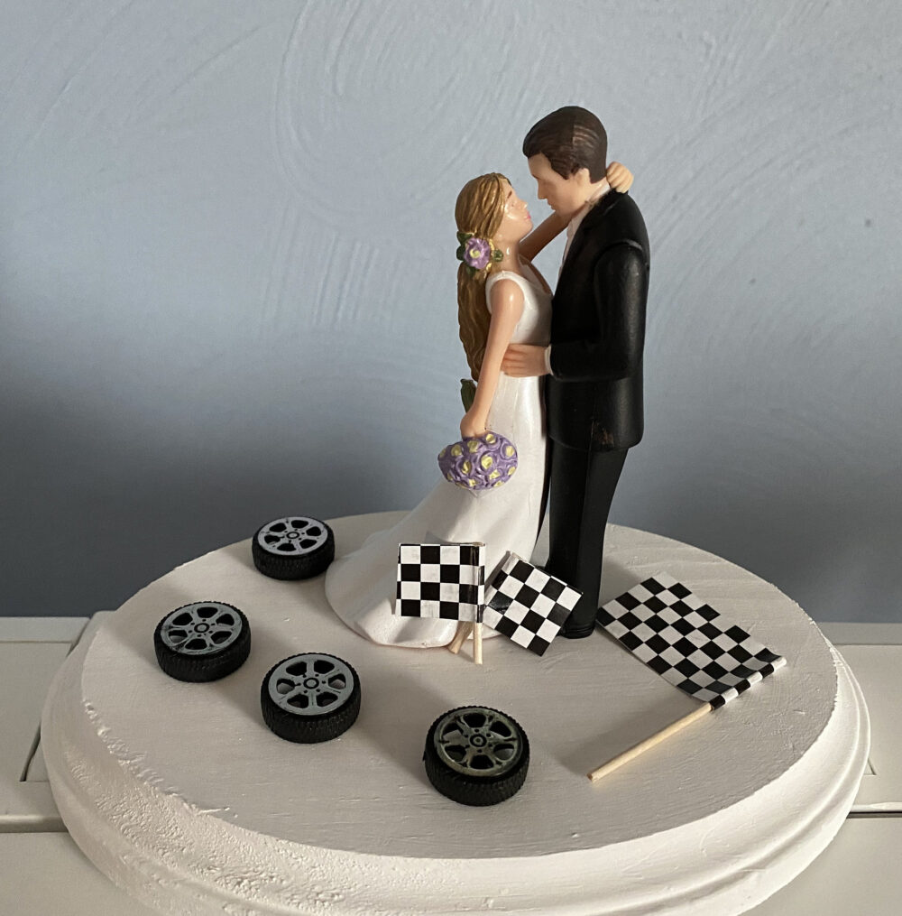 Race Car Drag Racing Flag Cake Topper Reception Wedding Day Bride Groom Funny Themed Hair Changed Free Grooms