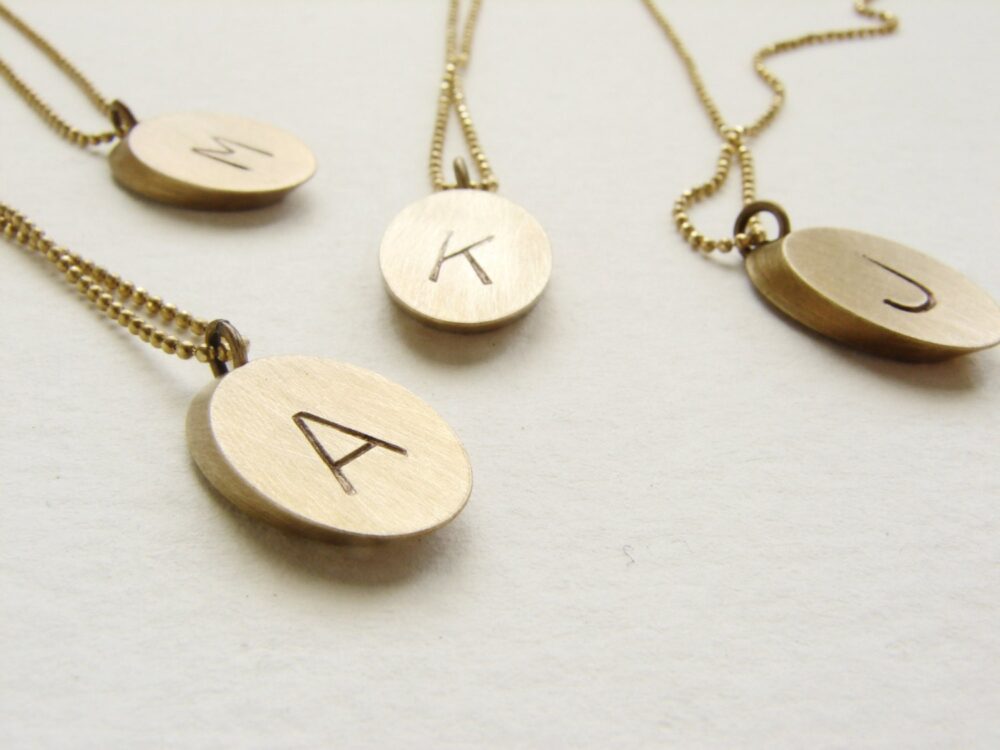 Personalized Oval Initial Necklace, Geometric Initial Necklace, Minimalist Bridesmaid Jewelry, Rustic Brass Monogrammed