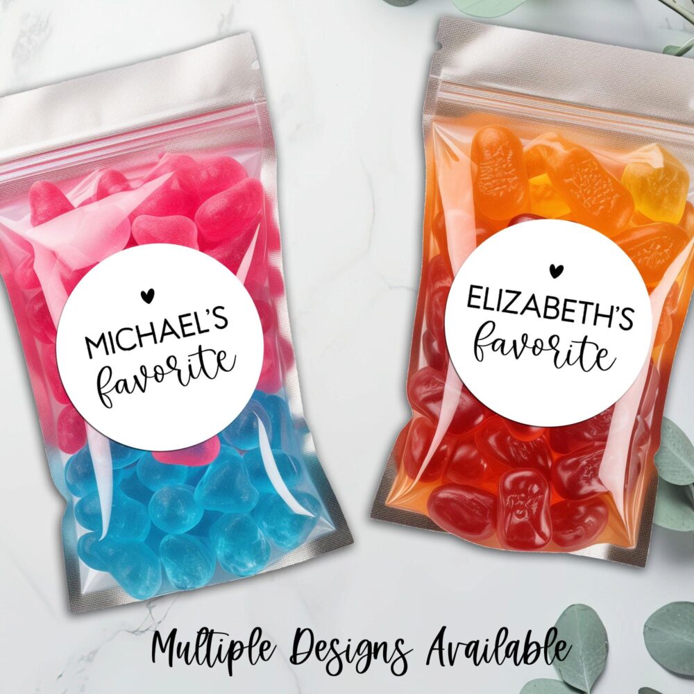Personalized Wedding Favor Stickers, His & Her Favorite Treat Labels