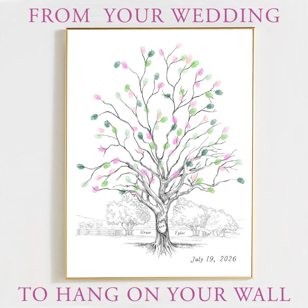 Unique Wedding Guest Book Alternative - Personalized Fingerprint Tree Keepsake Interactive Thumbprint Guestbook Art For Weddings