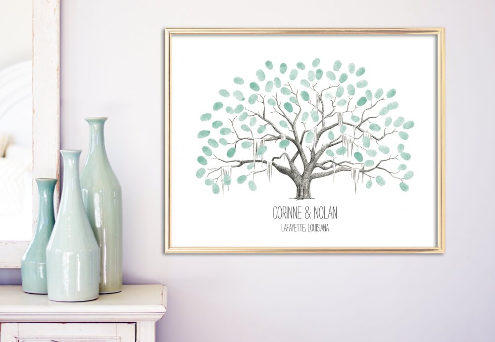 Custom Wedding Guestbook Fingerprint Tree Poster Keepsake/Pen & Ink Drawing Family Thumbprint Art Live Oak
