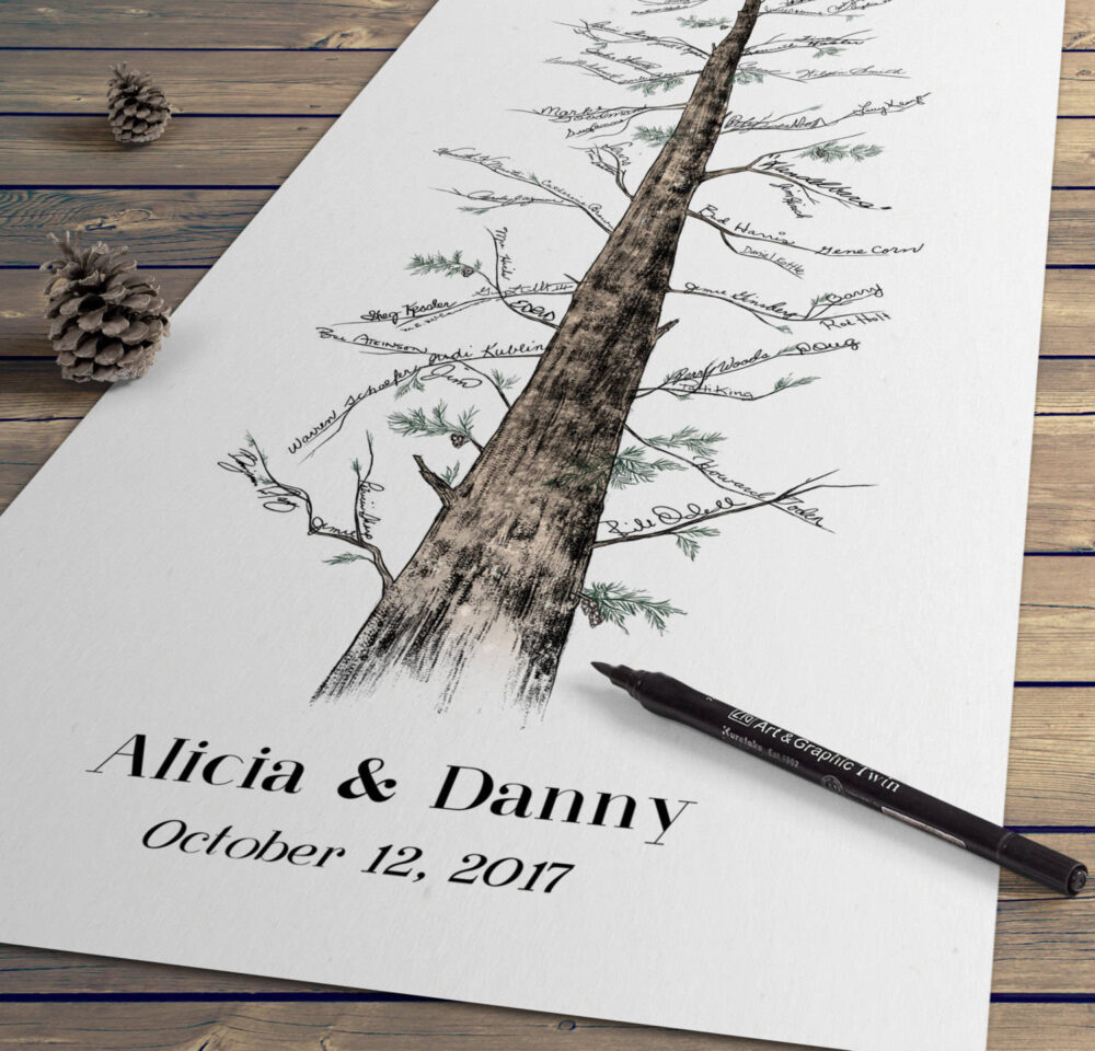 Rustic Redwood Wedding Guest Book Alternative - Fingerprint Tree