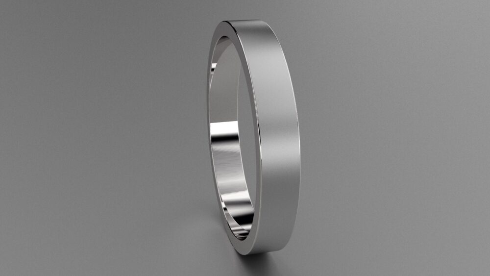 Silver 3mm Ladies Brushed Flat Wedding Band, Womens Matte Finish Minimalistic Design, 925 Sterling Comfortable Ring