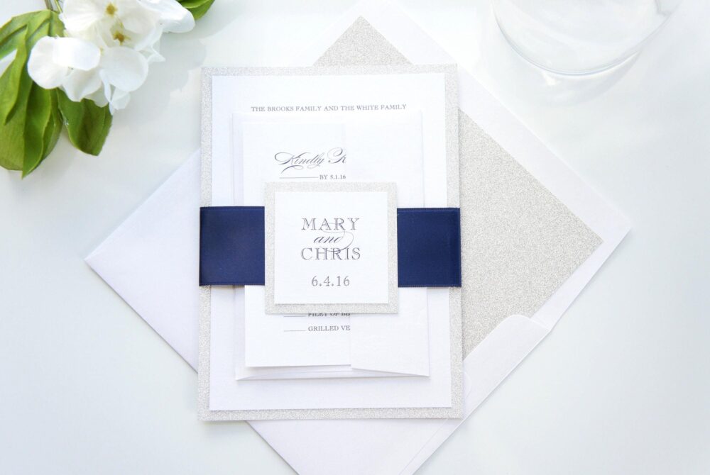 Navy & Silver Wedding Invitations Belly Band Invitation Suite Elegant Formal Sample