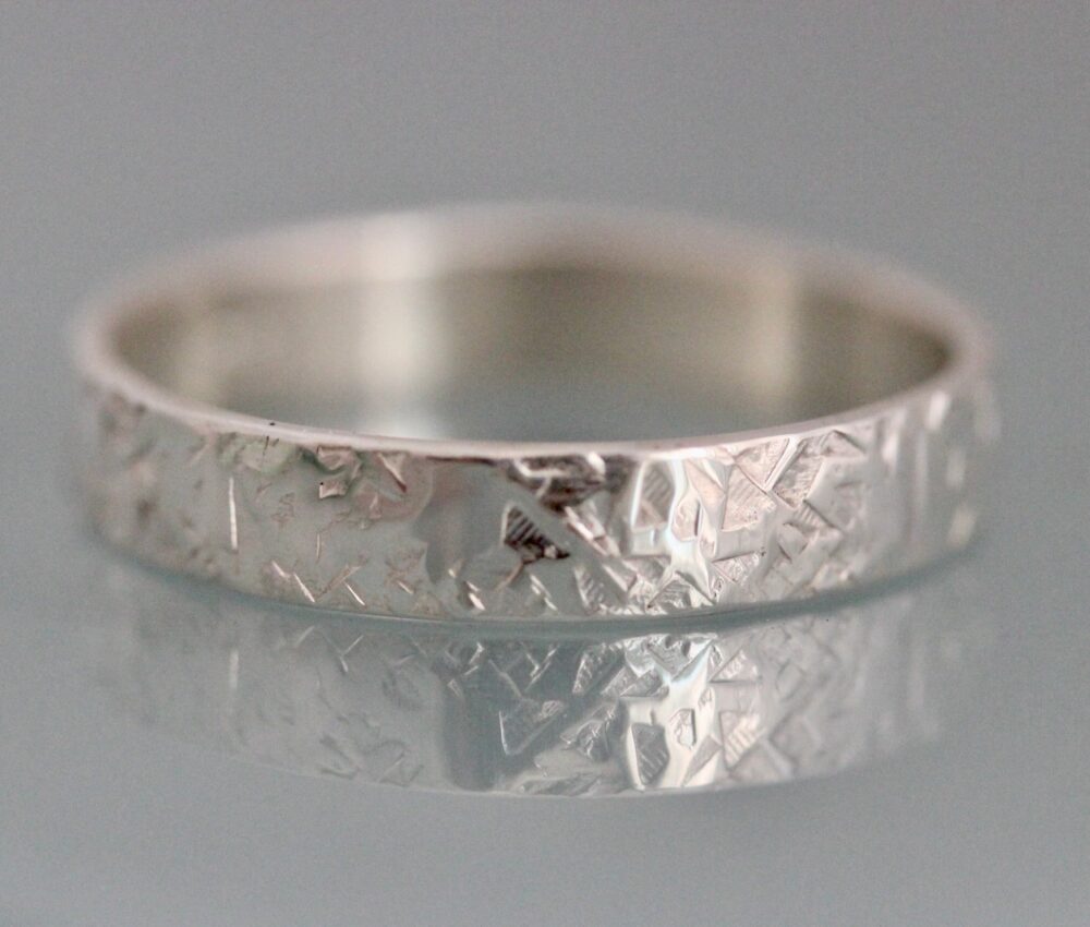 Silver Wedding Ring Flat Geometric Rustic Texture 4mm, 5mm Or 6mm Wide Sterling Band Hammered By Tinysparklestudio