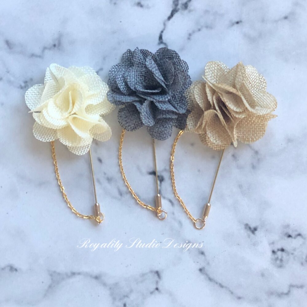 Boutonniere Burlap Rose Prom Pin For Rustic Wedding Suit Flower Chest Corsage Boutonnier With Chain