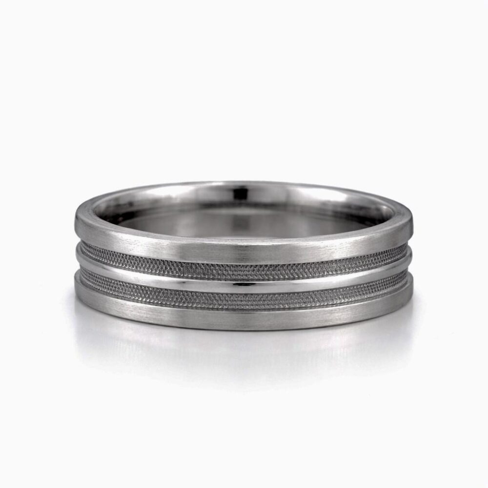 14K Gray Gold Wedding Band, 7mm Double Cross Etched Ring
