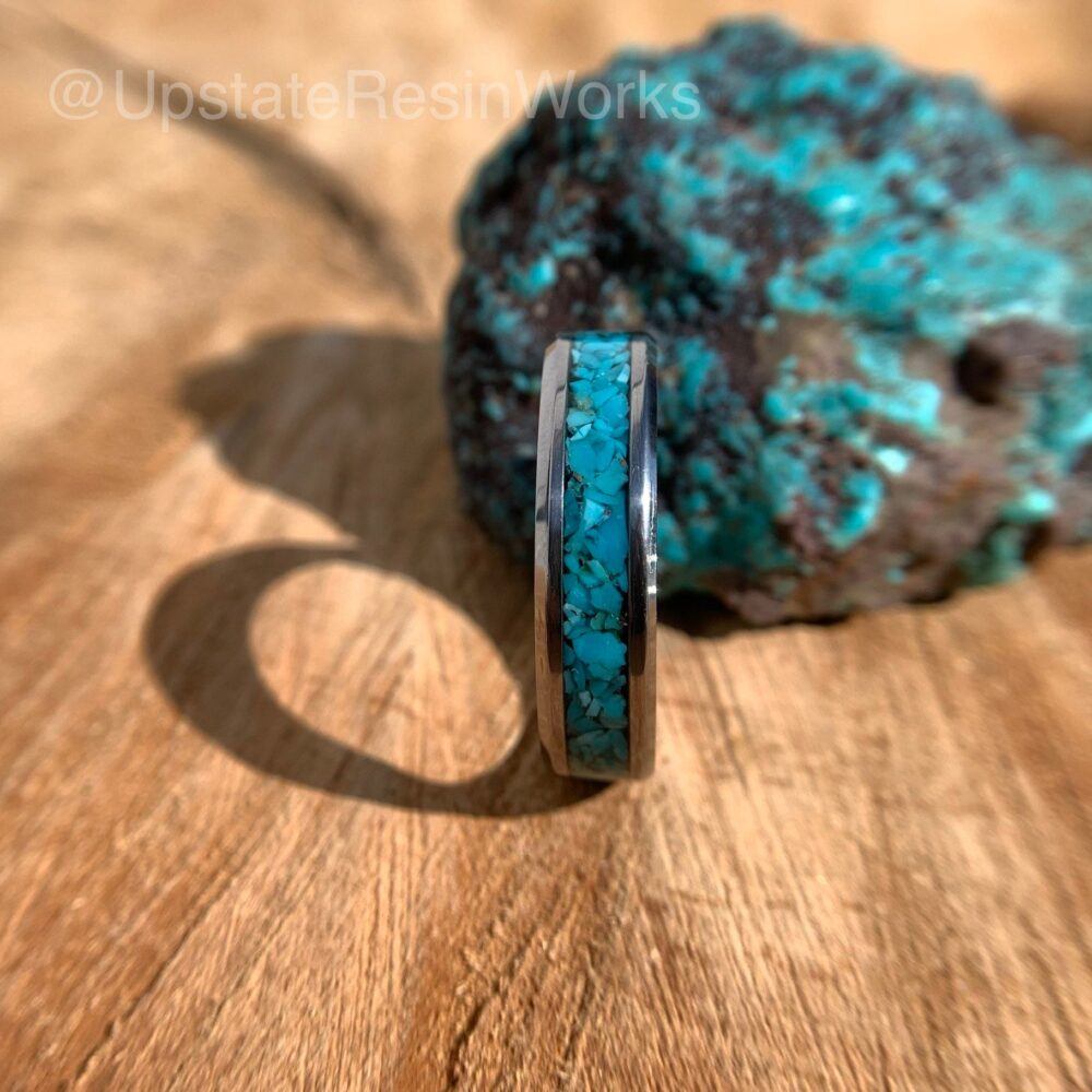Genuine Turquoise Ring, Real Bisbee Turquoise, Blue Turquoise Band, Mens Womans Wedding Engagement Vow Renewal Ring