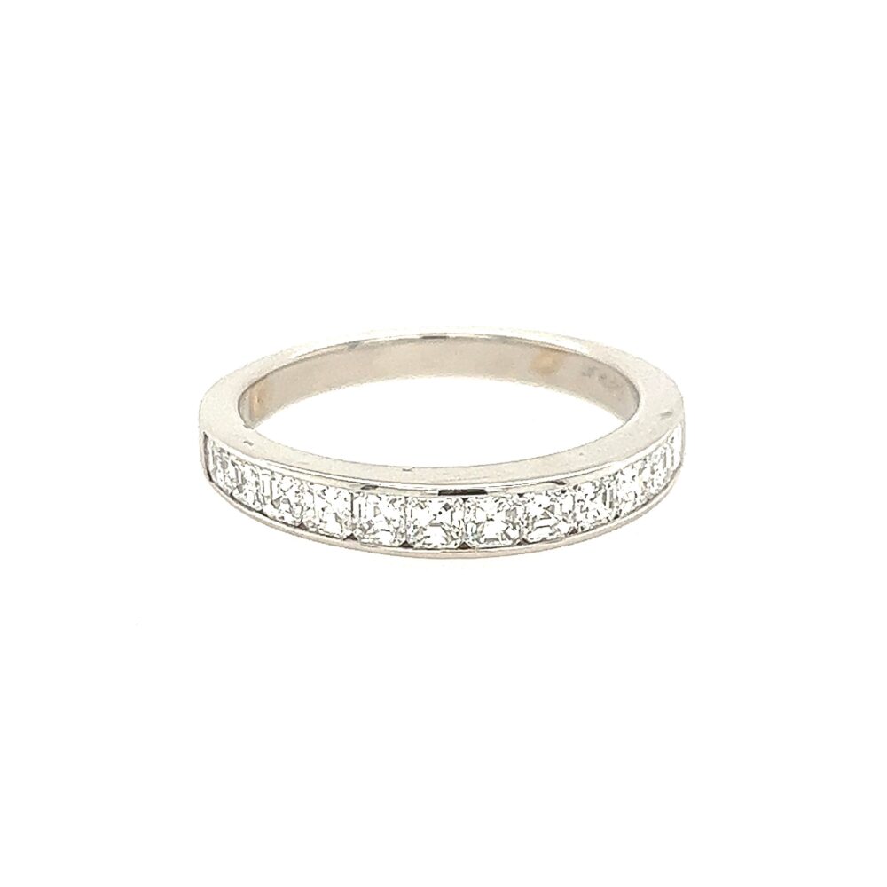 Platinum Emerald Cut Diamond Wedding Band - Half Eternity Ring, Size 8 3/4