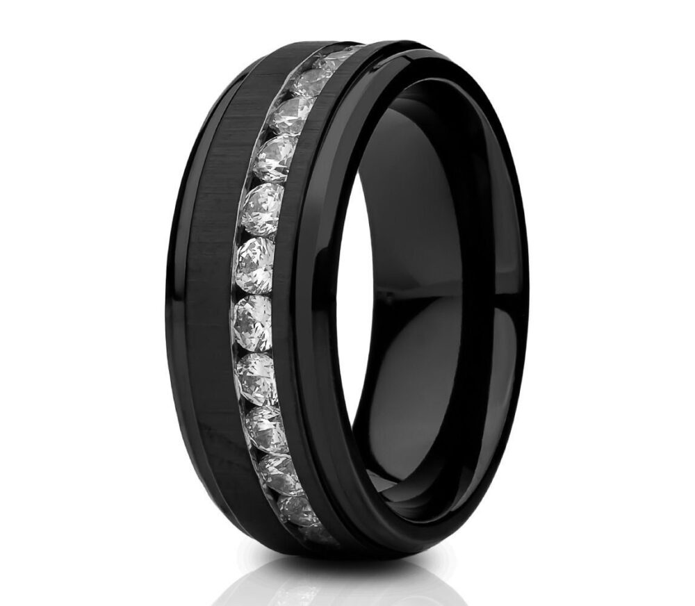 Black Titanium Wedding Ring, 8mm Ring, Anniversary Ring, Titanium Band, Man's Ring, Cz Ring, Comfort Fit Ring