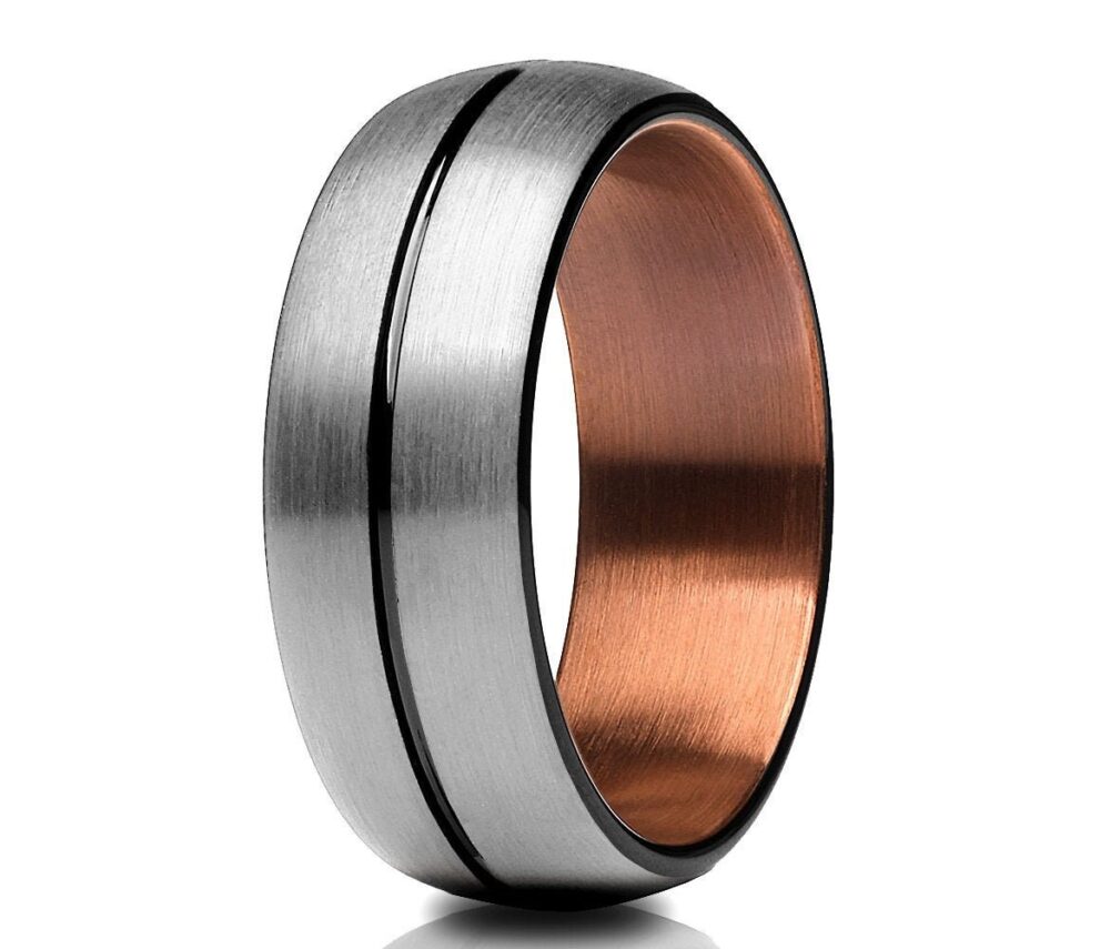 Copper Wedding Ring, Espresso Band, Tungsten Ring, Anniversary Ring, Engagement Ring, Tungsten Carbide Ring, Black Ring, Dome