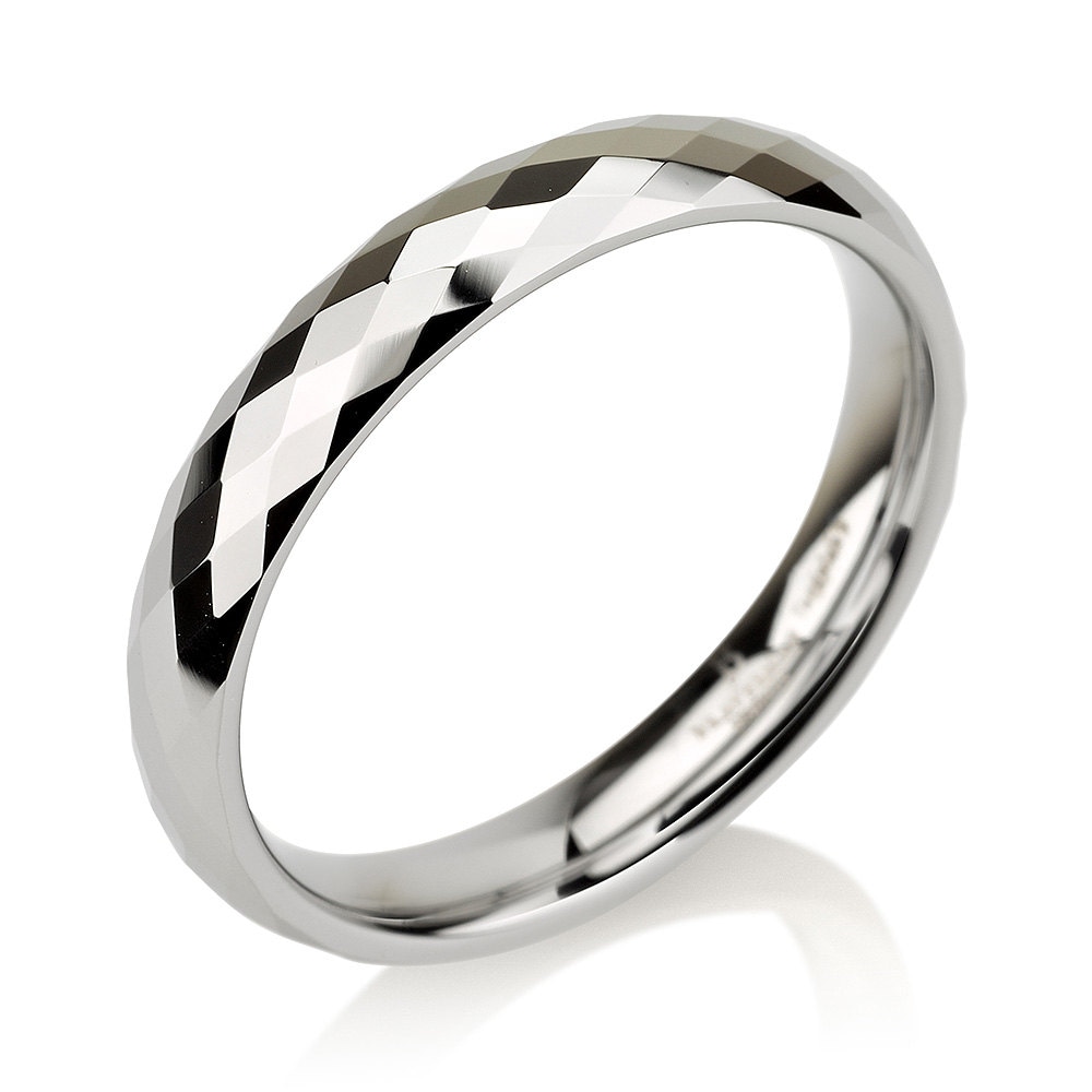4mm Tungsten Wedding Band, Faceted, Tungsten Ring, High Polish, Ladies Tungsten, Handmade, Anniversary Ring, Grooms, Engagement Band