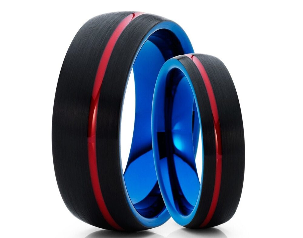Red Tungsten Wedding Ring, Red Band, Tungsten Ring, His & Hers Ring, Tungsten Carbide Ring, Anniversary Ring, Black Ring